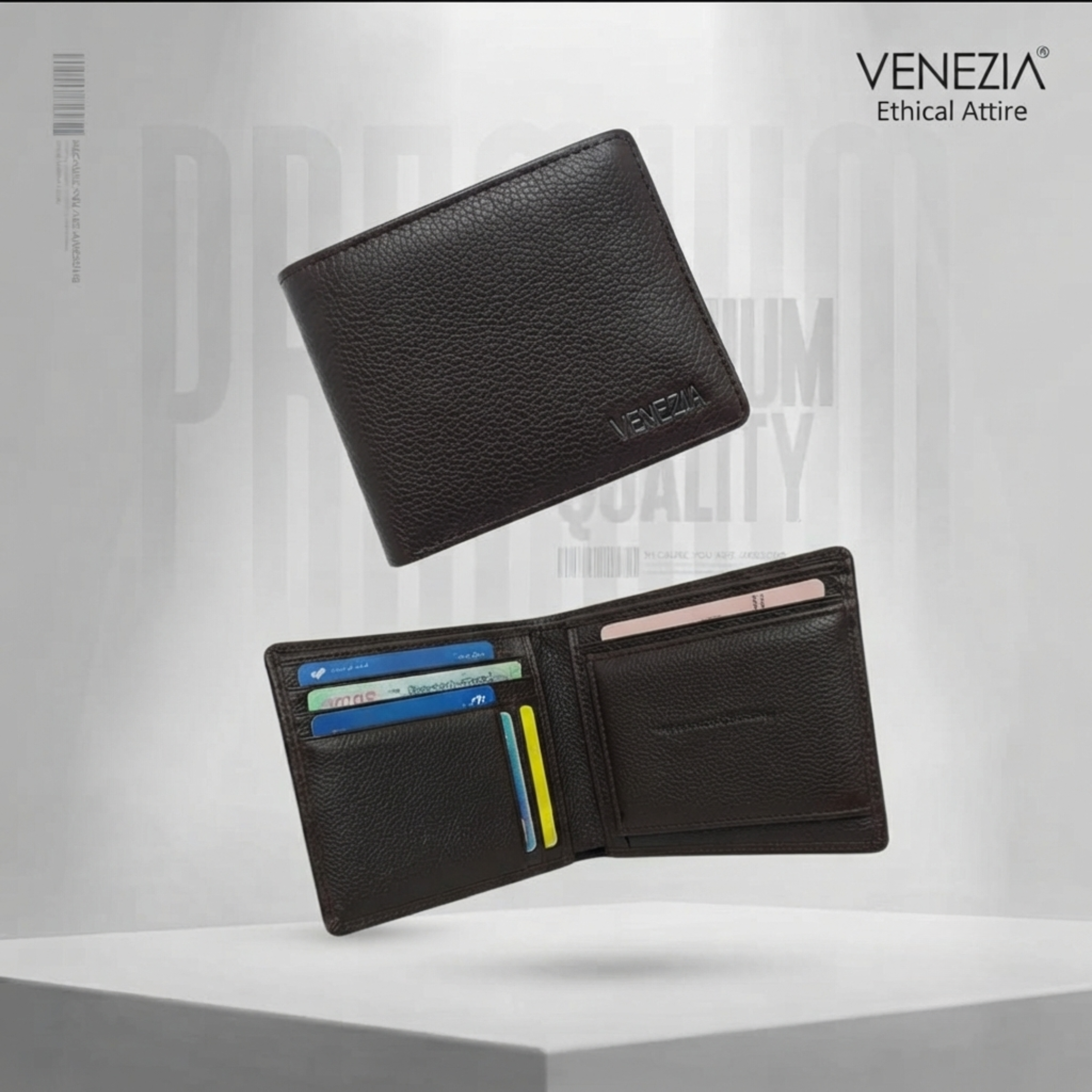 Venezia Classic — Pebbled Black Leather Bi-Fold Wallet