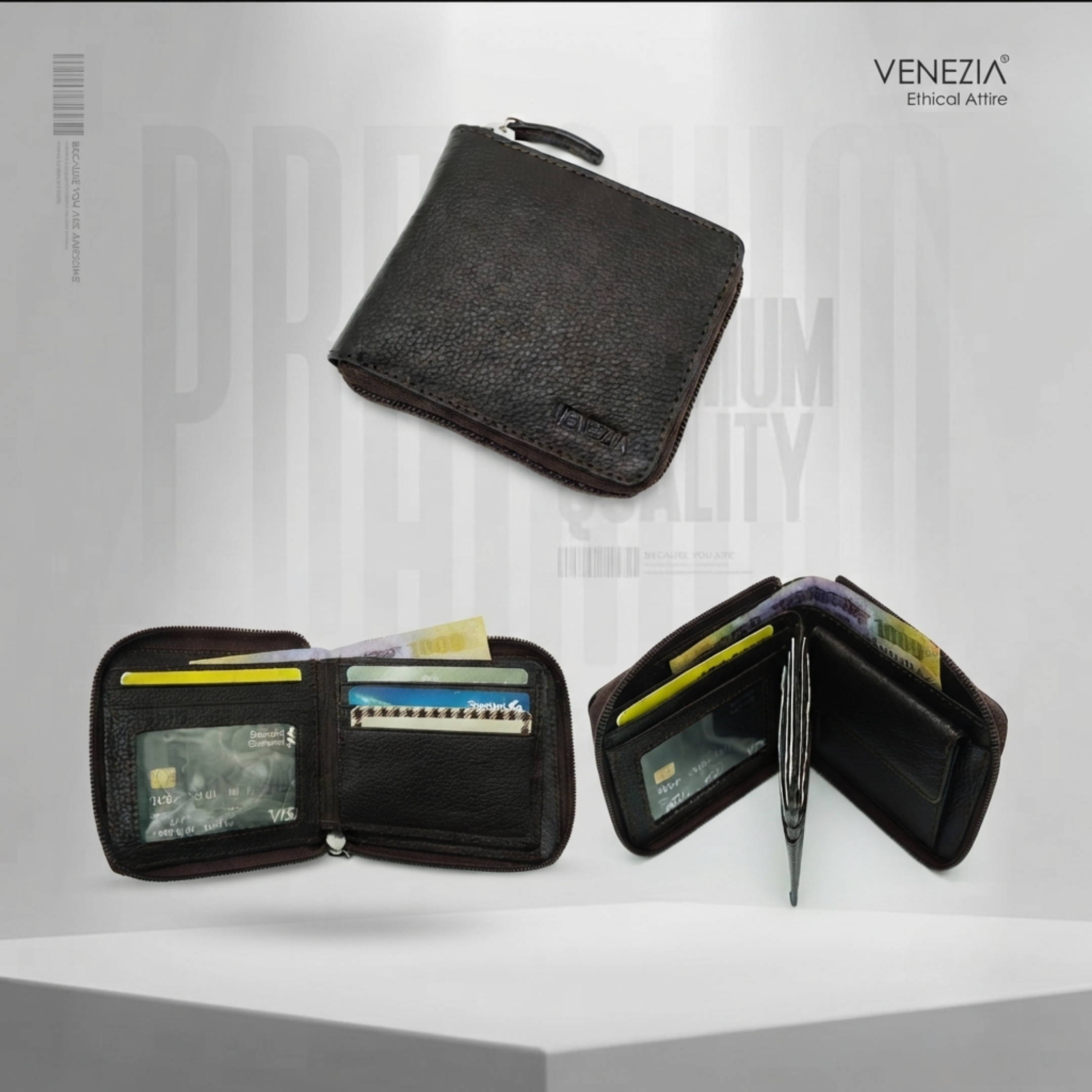 Venezia Secure — Zip-Around Textured Leather Wallet
