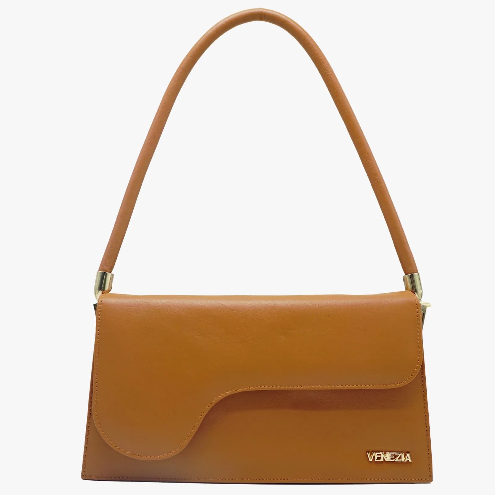 Venezia Light Brown Asymmetrical Flap Shoulder Bag