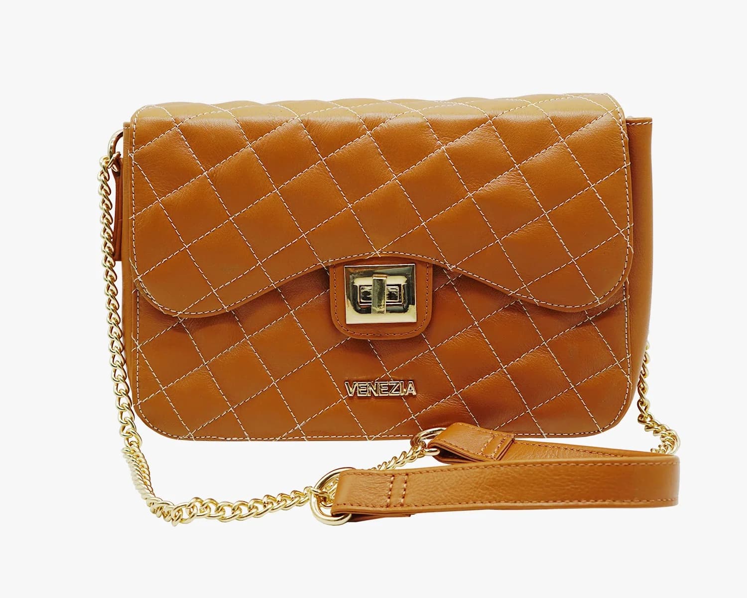 Venezia Tan Quilted Leather Flap Bag