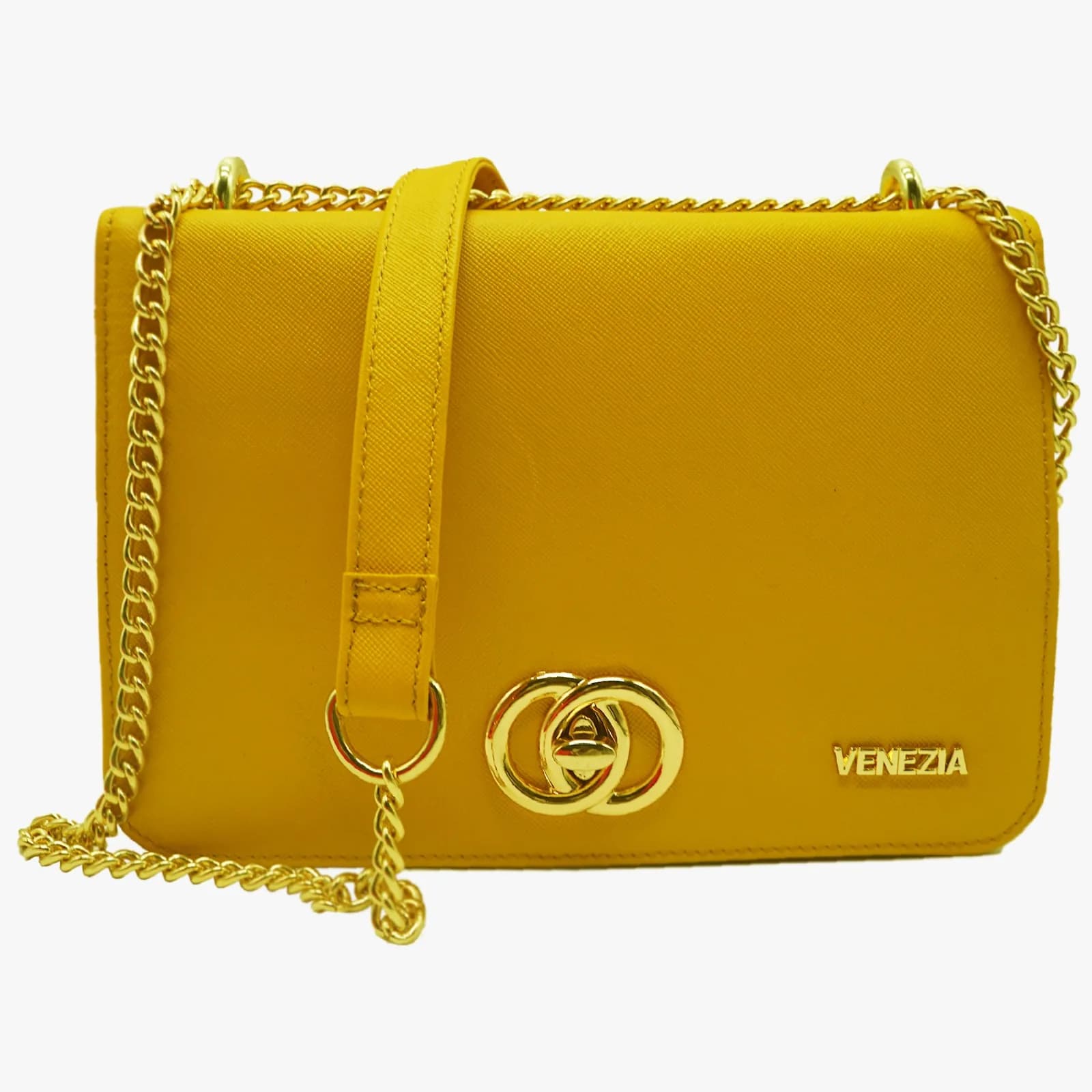 Venezia Mustard Yellow Saffiano Crossbody Bag