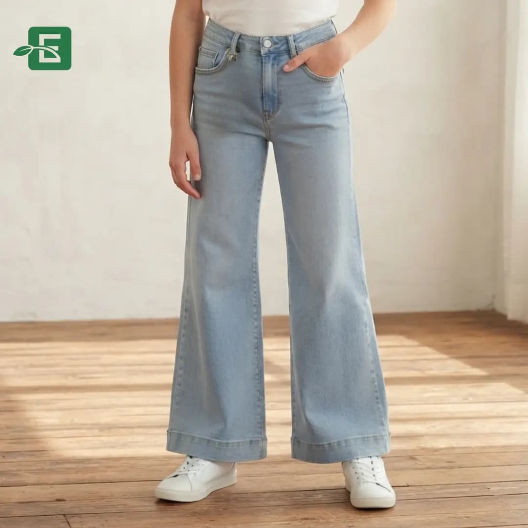 Girls' Light Blue Wide-Leg Denim Jeans